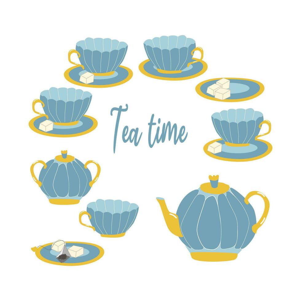 tea set in nautical style for english tea party vector