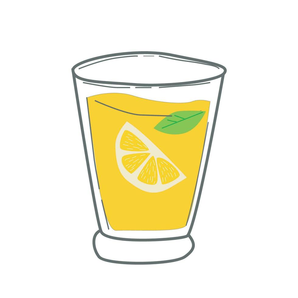 un vaso de limonada con un rebanada de limón y menta vector