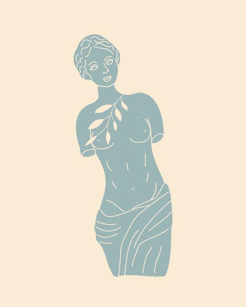 antique statue of a greek woman in cartoon style vector
