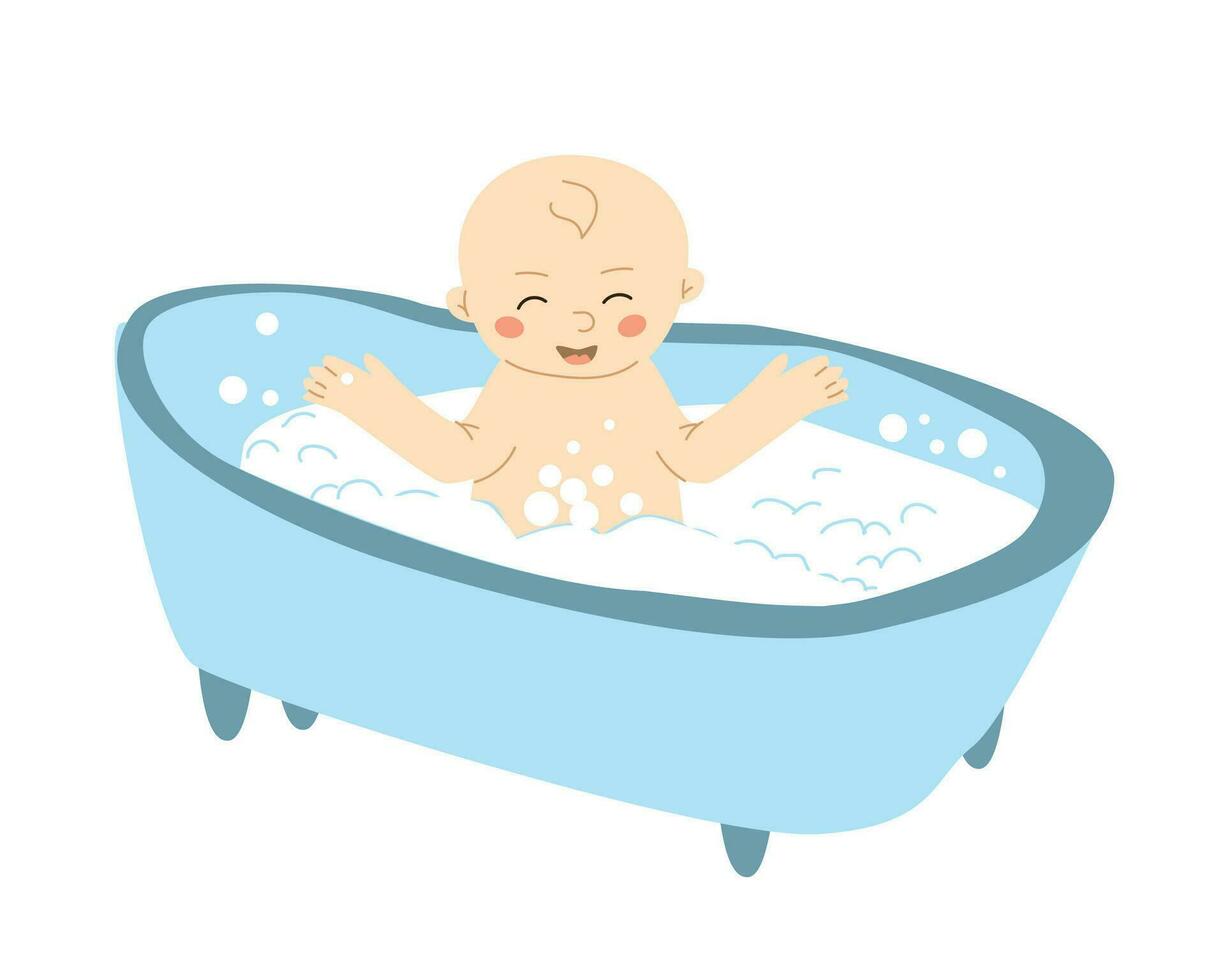 little baby take a bath in the blue bathtub vector