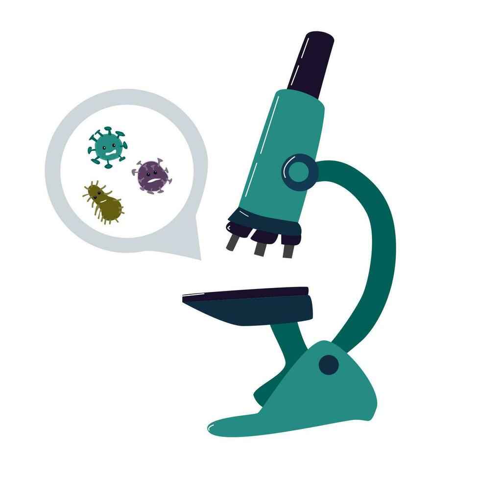 concept of microscope and bacteria with viruses vector