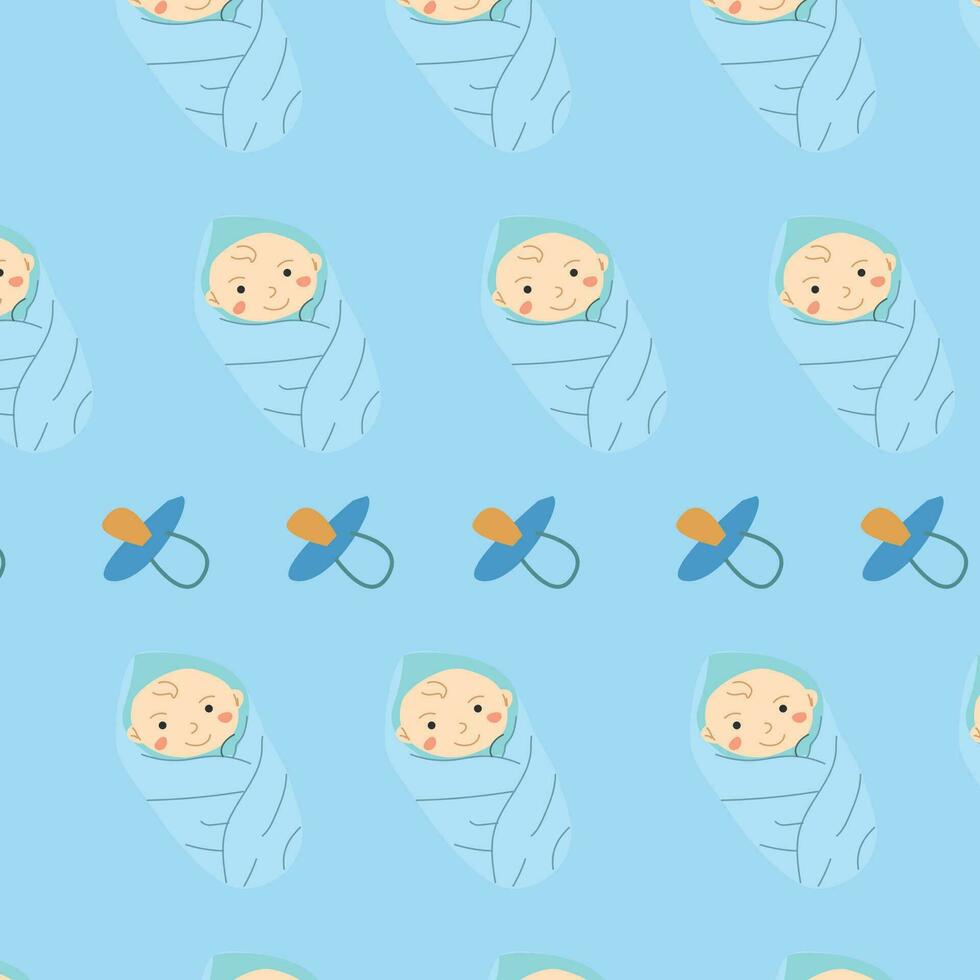 seamless background of newborn baby boy and nipple vector