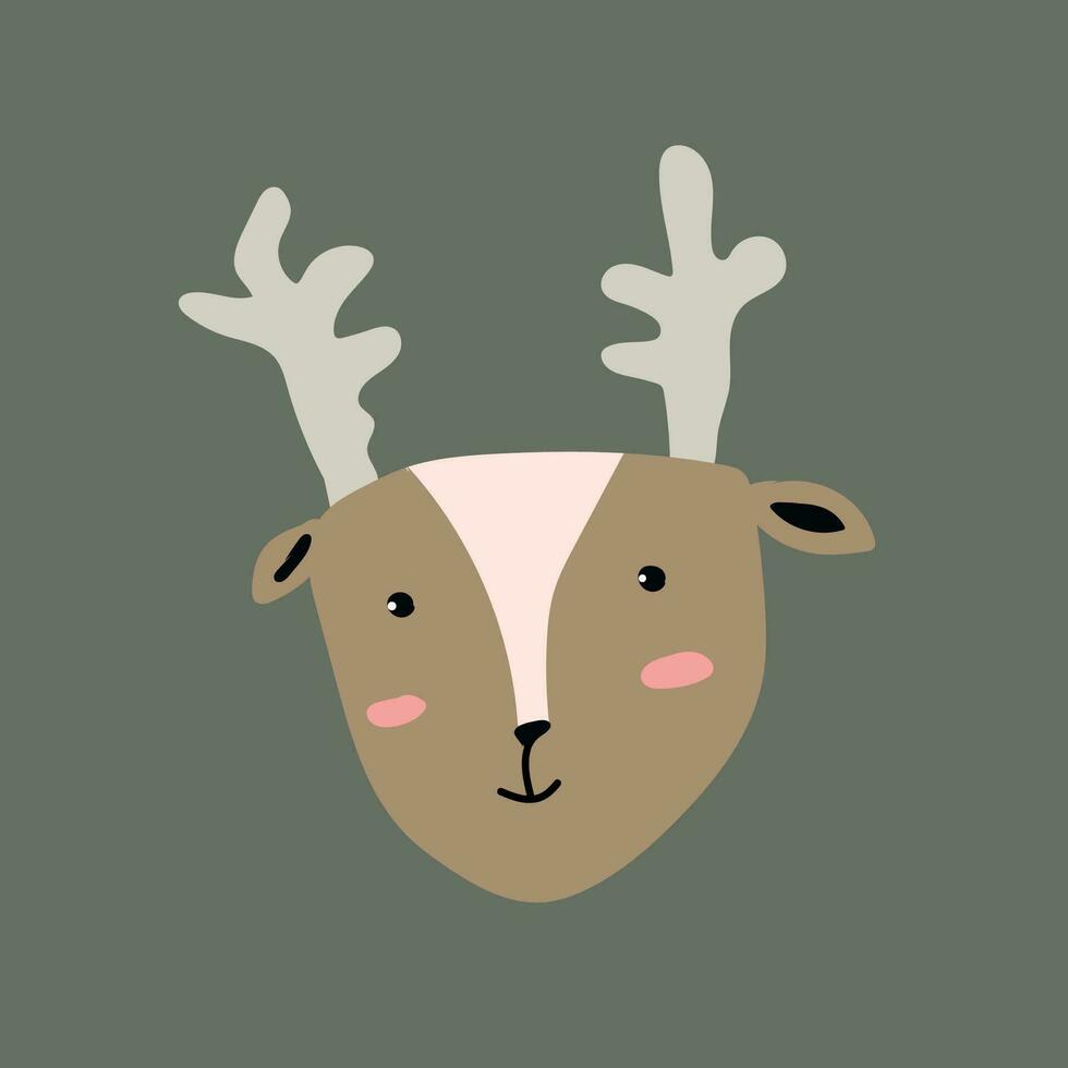 cute simple portrait of animal deer, face, head vector