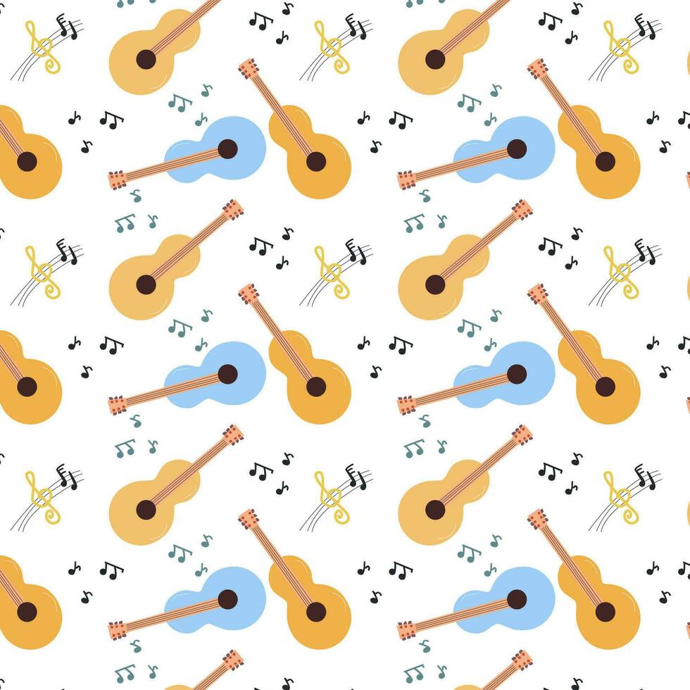 vector pattern of guitars with musical notes