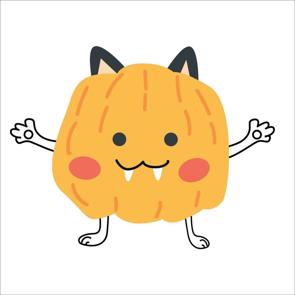 pumpkin character with cat ears and paws vector