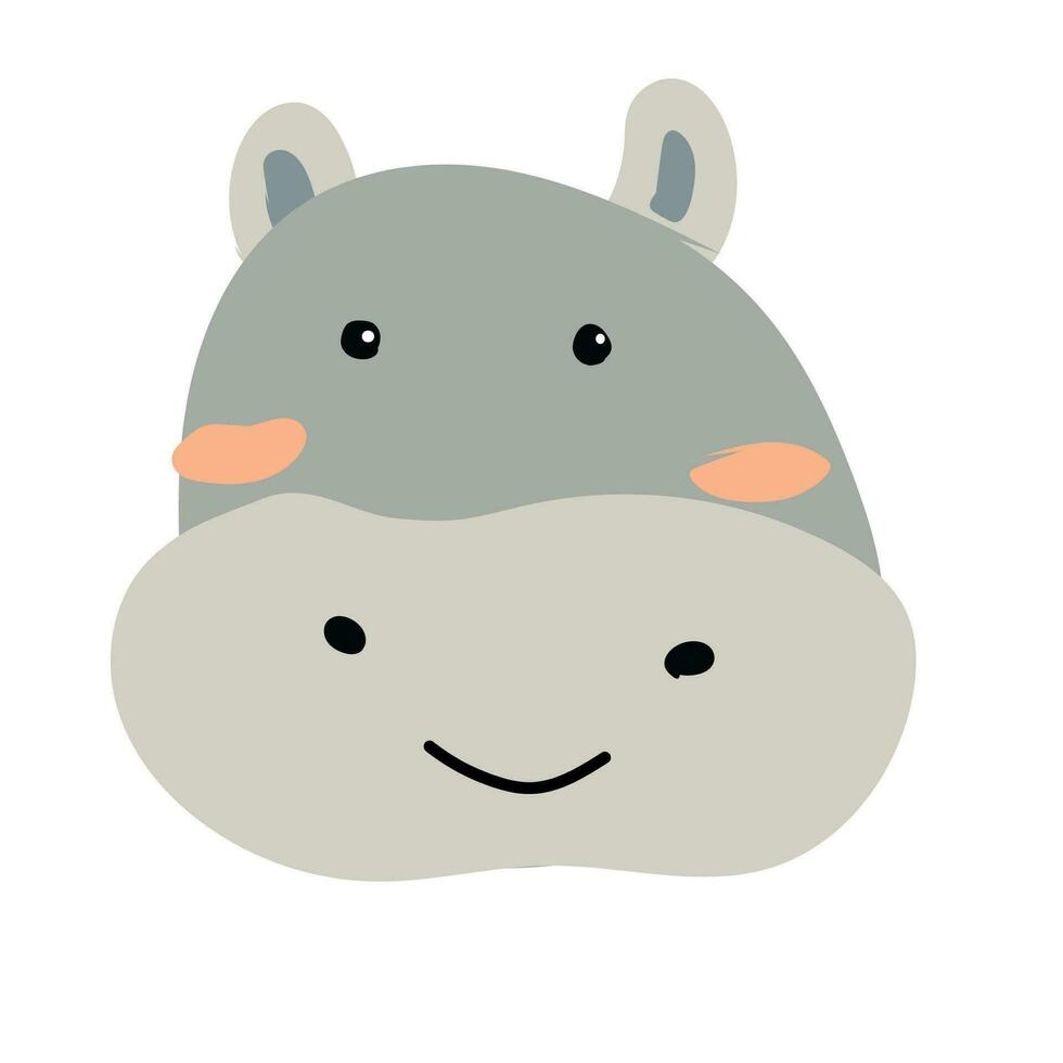 cute animal hippo portrait, face isolated in flat vector