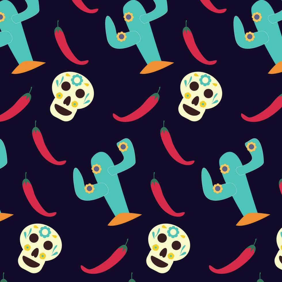 mexican skull and cacti pattern for holidays vector