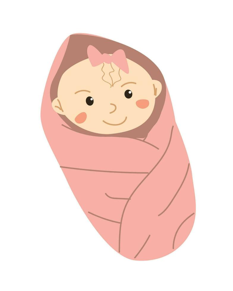 linda pequeño bebé niña personaje de recién nacido en rosado vector