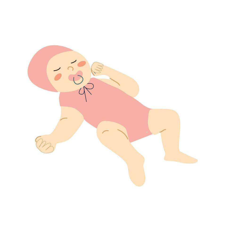 linda bebé niña dormir en rosado cuerpo, dibujos animados vector