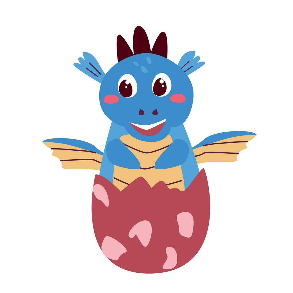 cute small dragon in egg in bright colors vector