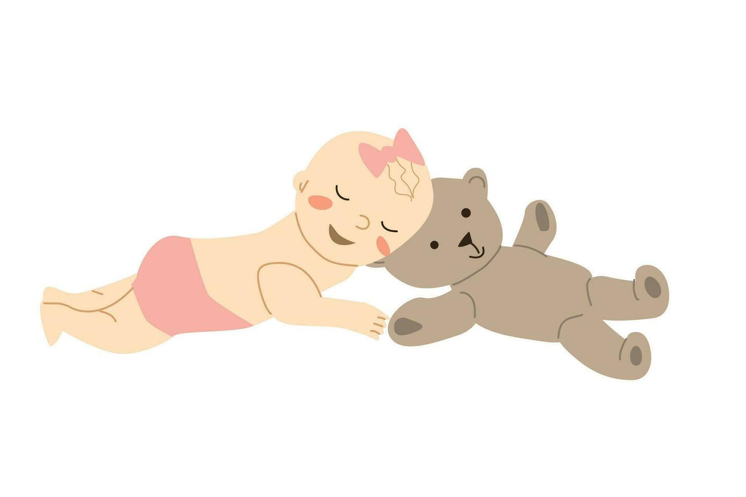 linda bebé niña dormir con osito de peluche oso. dibujos animados. vector