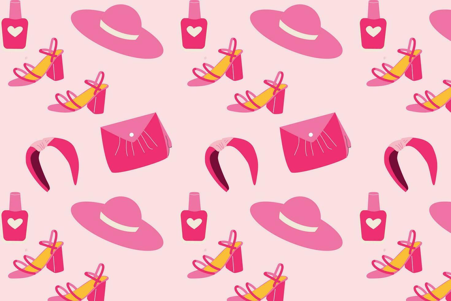 cute pink aestetick pattern with fashion accesory vector