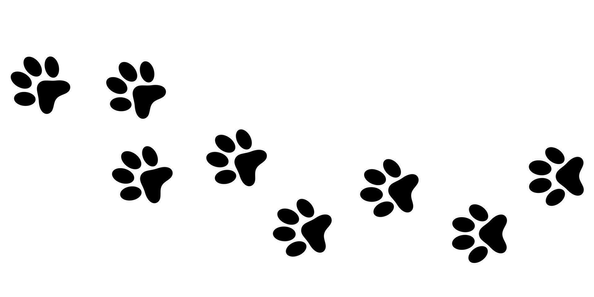 Dog paws. Animal paw prints, vector different animals footprints black on white illustration. Dog, puppy silhouette animal diagonal tracks.