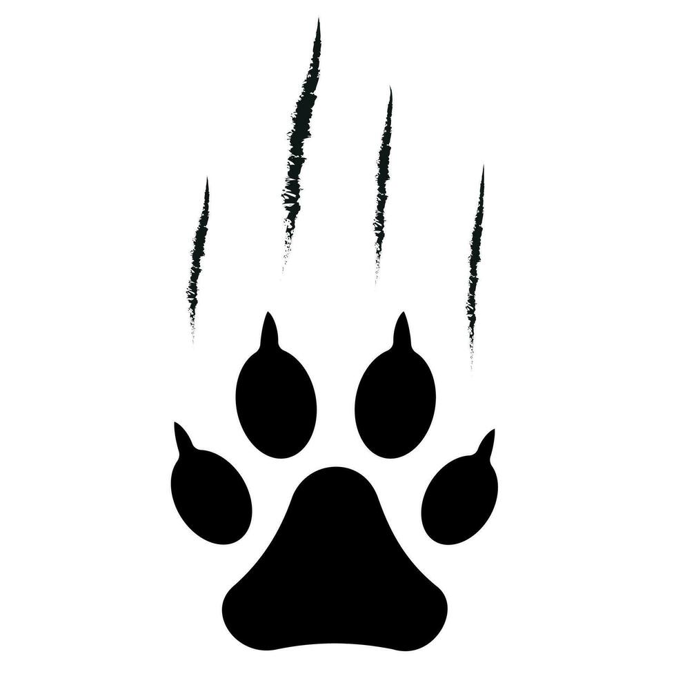 Animal paw print silhouette with claw marks, scratches, talons cuts cat, tiger, dog, lion, monster isolated on white background. Design for animal print, banner, poster. Vector illustration