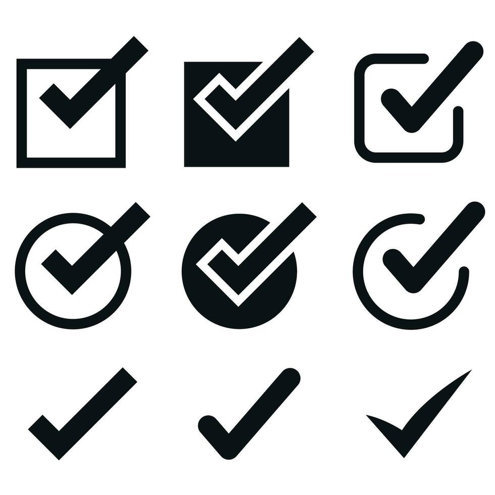 Check mark icons set. Check marks symbol collection. Simple check mark. Quality sign icon. Checklist symbols. Approval check. Stock vector. vector