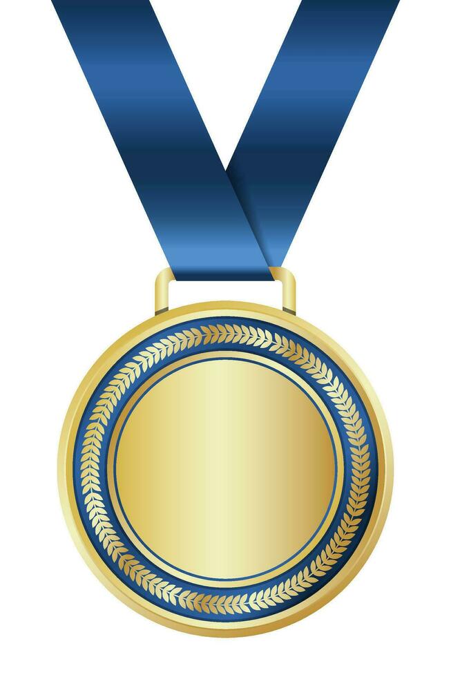 Gold medal. Realistic medal. Gold medal with ribbon. Prize for winner. Award with ribbon. Vector illustration