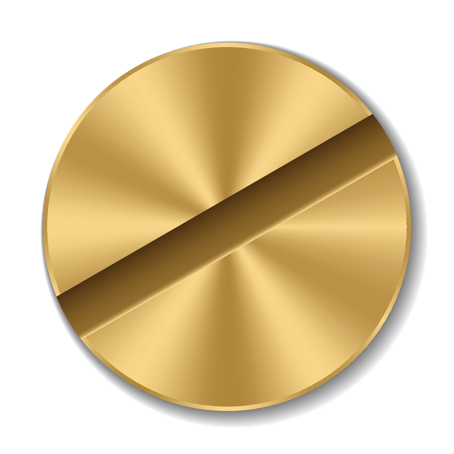 Golden screw head. Realistic metal screw. Top view head of screw