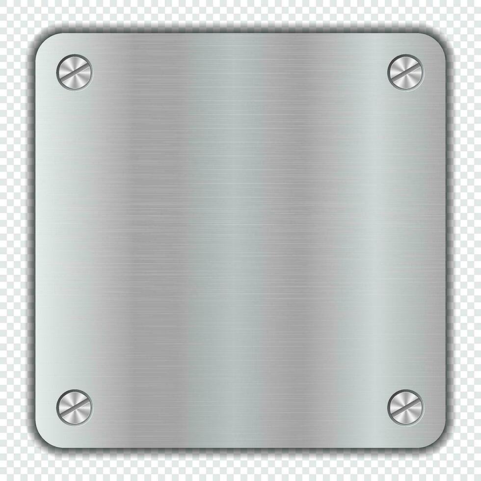 Brushed steel sign frame with metal screws. Realistic metal brushed plate. Metal plate. Steel sign. Vector illustration