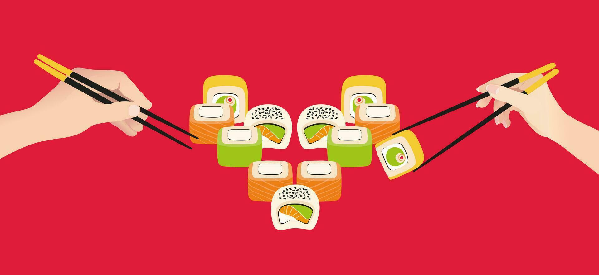Asian food. Japan food. Sushi and rolls illustration vector