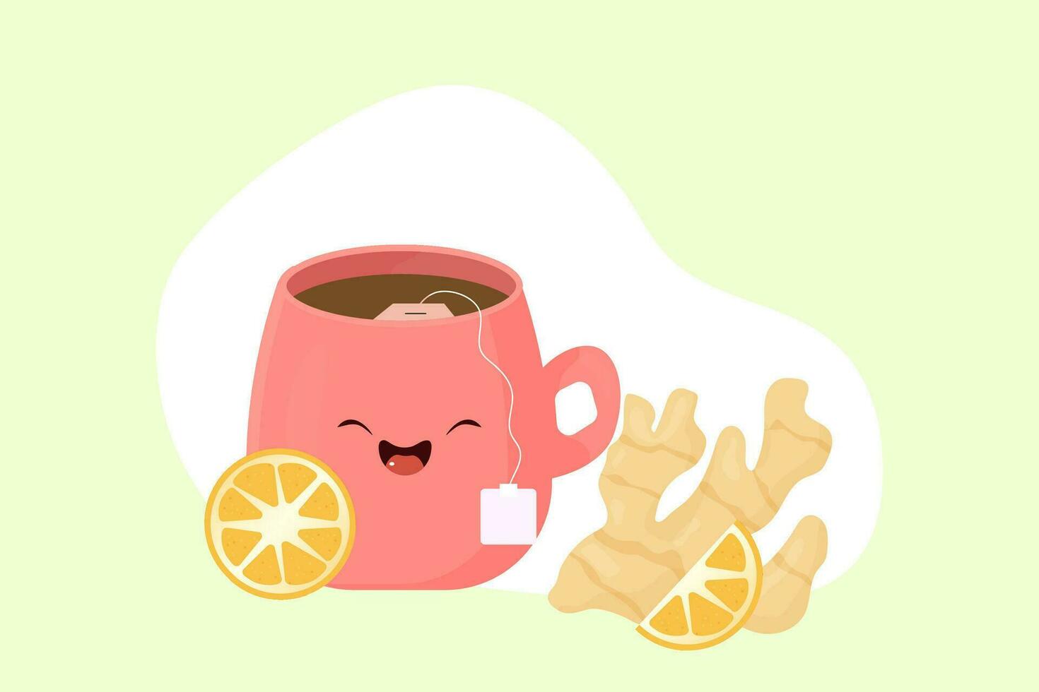 a cup of tea with lemon and ginger. Vector illustration