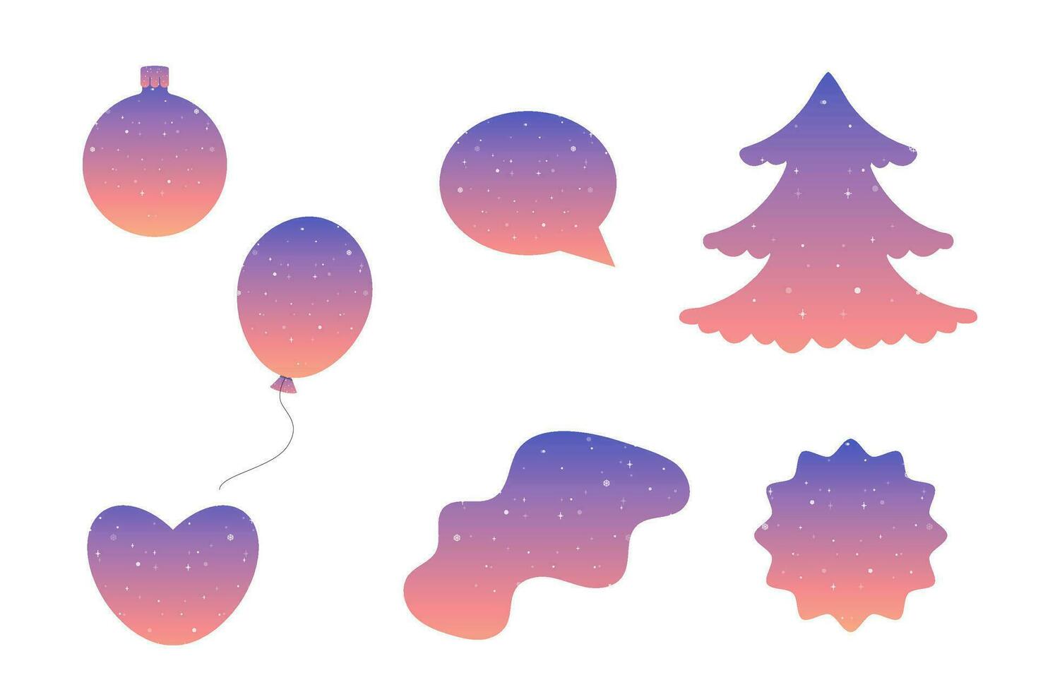 winter figures, silhouettes. toy, heart, Christmas tree, gradient, glitter, balloon, elements. vector