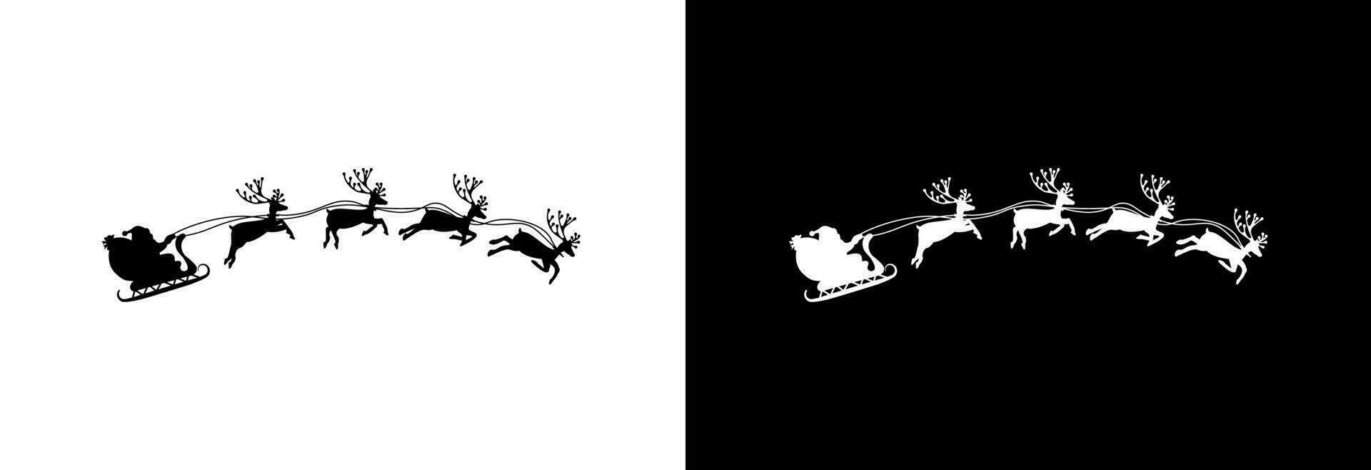 Silhouette of Santa with reindeer. vector