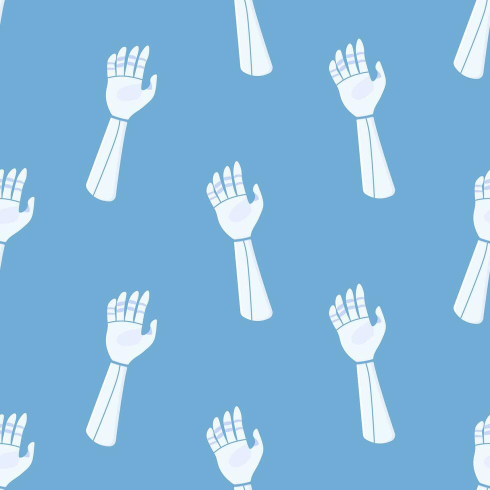 Seamless pattern  organ prosthetic arm on blue background. vector
