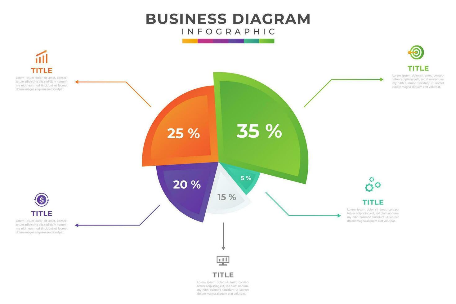 Pie Chart diagram visualization presentation.  vector infographic template for business