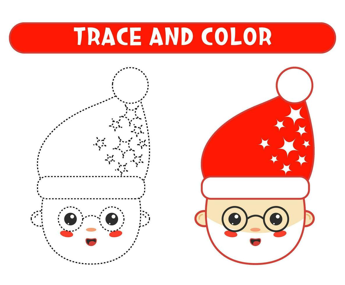 rastro y color linda dibujos animados Papa Noel. hoja de cálculo para niños vector