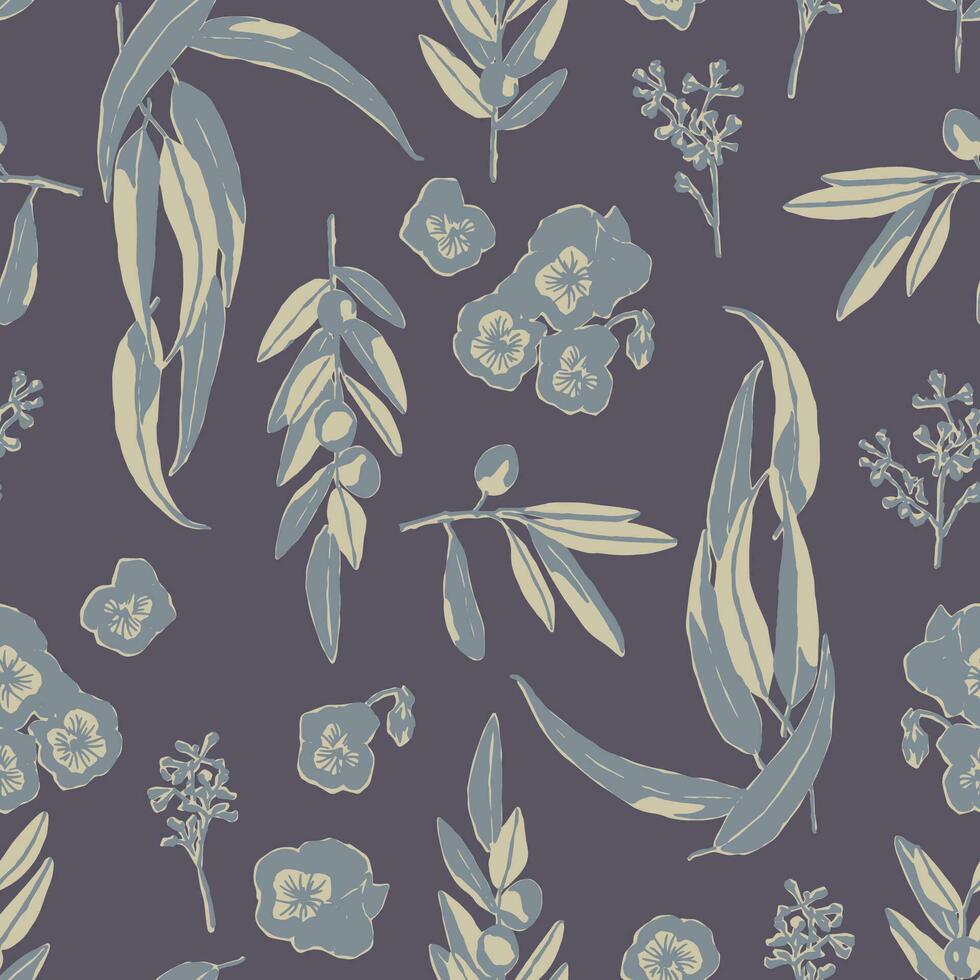 Vector leaf and flower botanical illustration seamless repeat pattern digital artwork