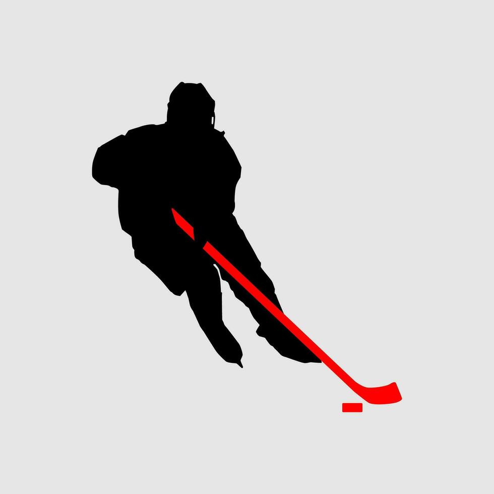 High details of ice hockey silhouette. Minimal symbol and logo of sport. Fit for element design, background, banner, backdrop, cover, logotype. Isolated on black background. Vector Eps 10