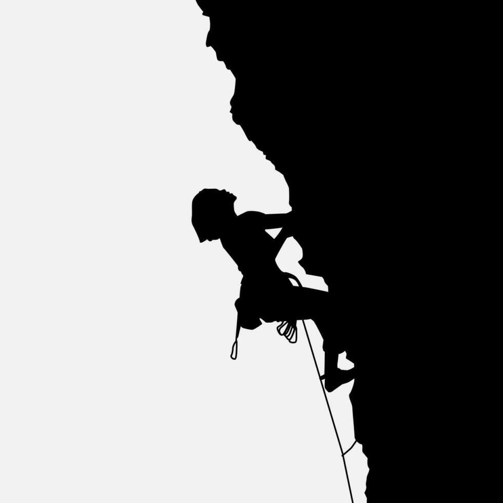 High details of climbing silhouette. Minimal symbol and logo of sport. Fit for element design, background, banner, backdrop, cover, logotype. Isolated on black background. Vector Eps 10