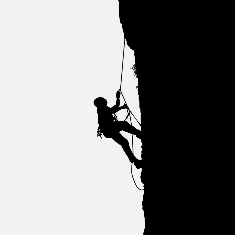 High details of climbing silhouette. Minimal symbol and logo of sport. Fit for element design, background, banner, backdrop, cover, logotype. Isolated on black background. Vector Eps 10