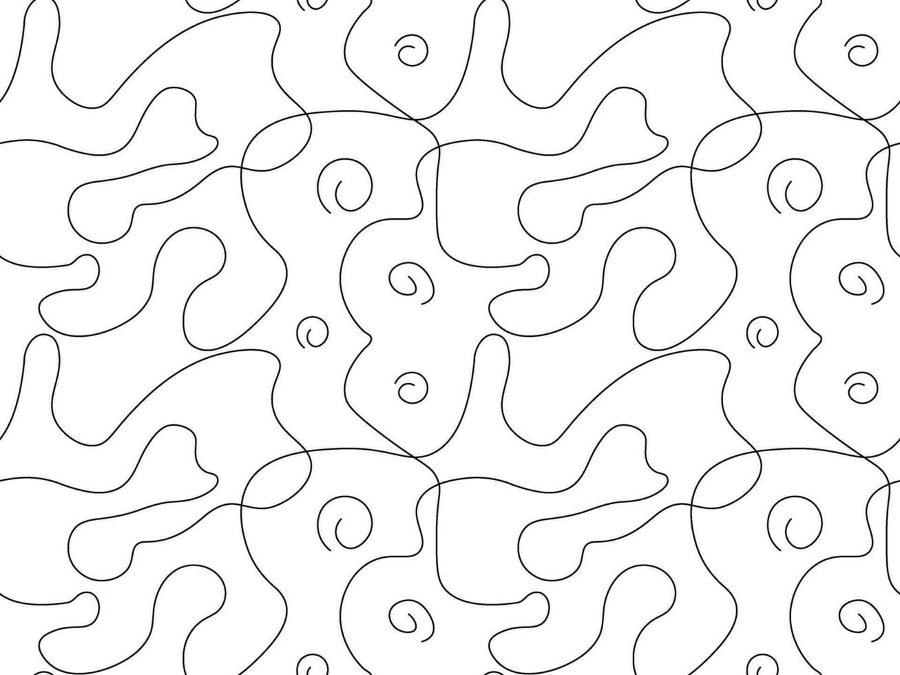 Seamless vector pattern of abstract continuous single line. One line art, geometry, wave