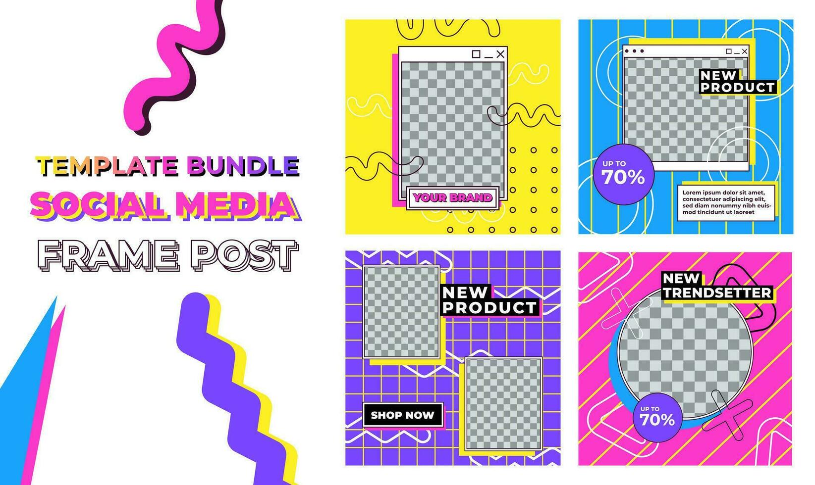 bundle pop art background social media posts frame design vector