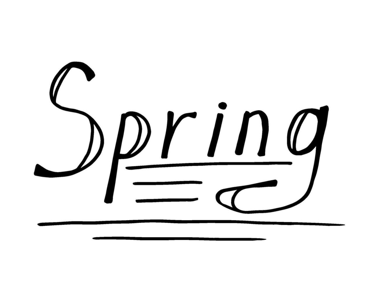 Hand lettering, the word spring in black letters isolated on white background. For seasonal design vector