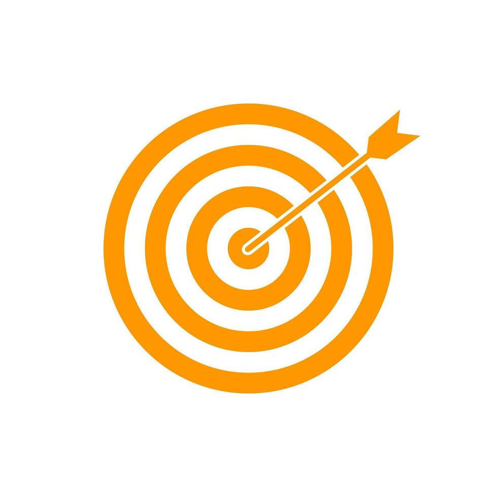 Orange bullseye dart target icon. Dart target goal marketing sign. Arrow dart logo vector. Winner dart sign. vector