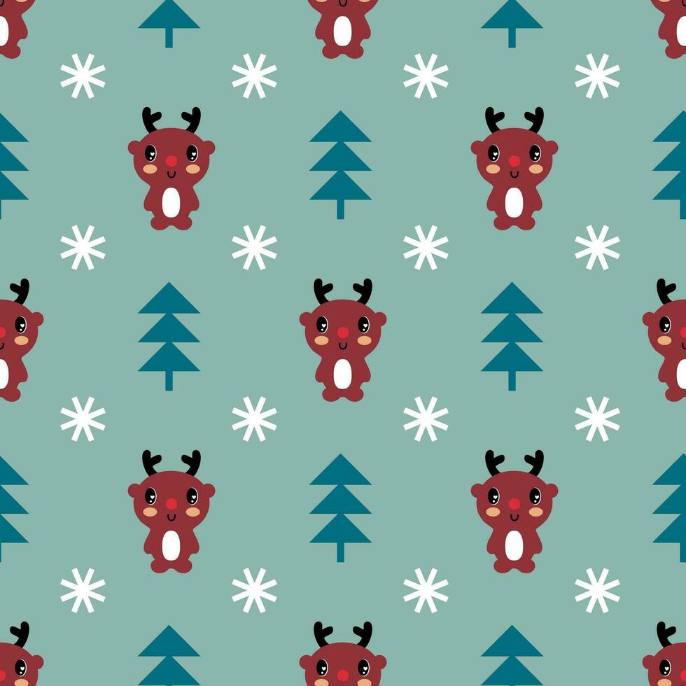 New year cartoon seamless pattern with deers and snowflakes. Christmas print for tee, paper, textile and fabric. vector
