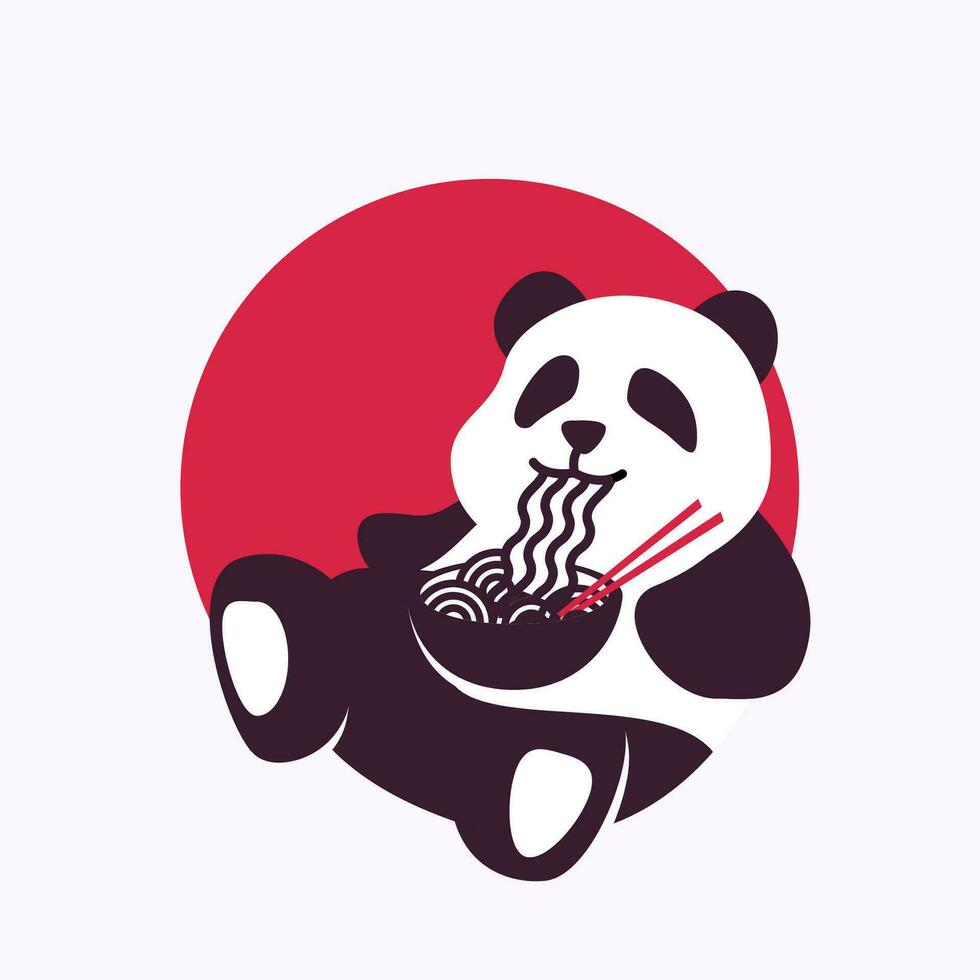 linda panda logo comiendo fideos. negativo espacio logo diseño concepto vector