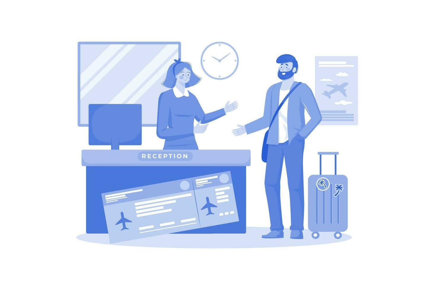 Travel agent assisting with bookings. vector