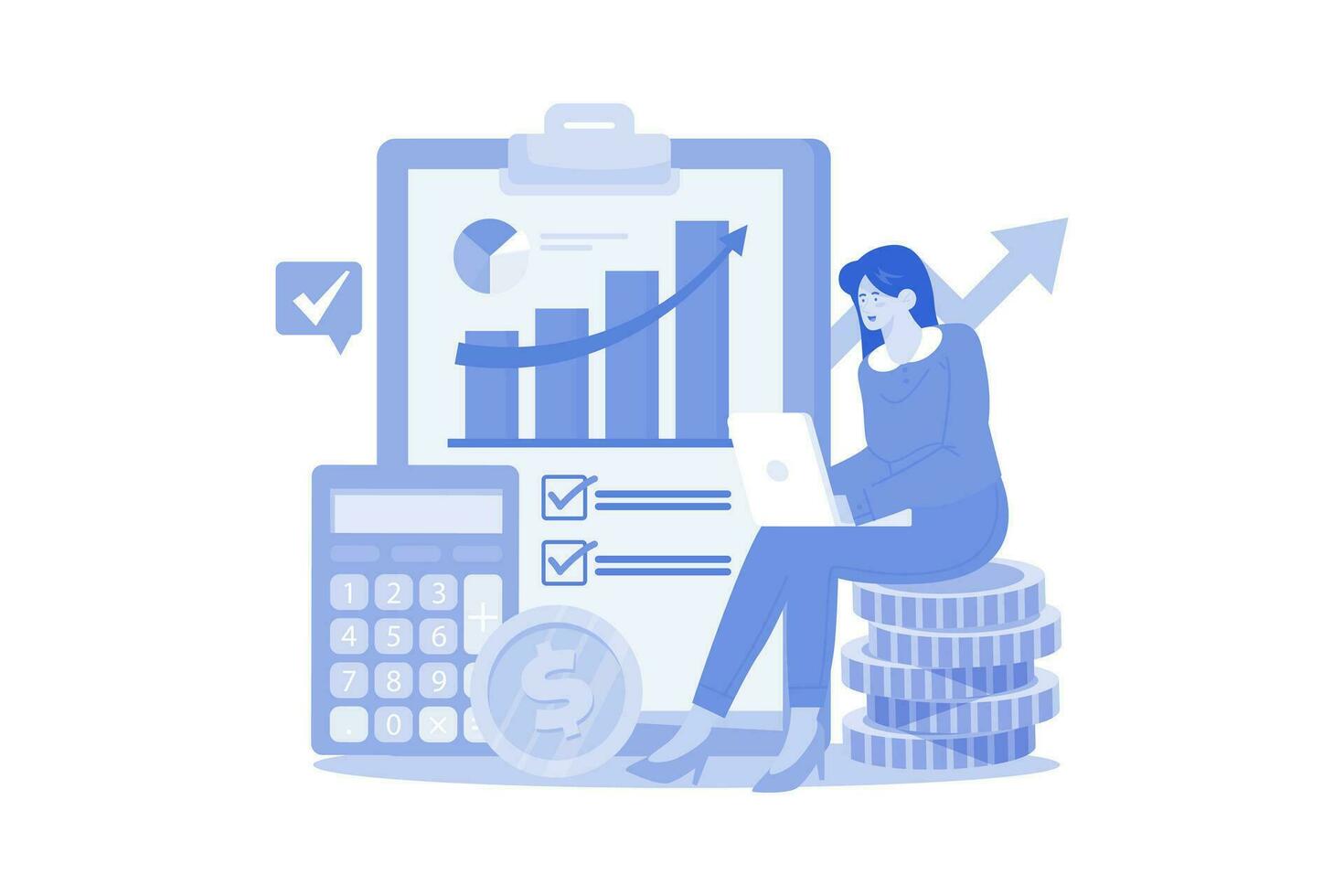 Accountant creating small business financial plan. vector