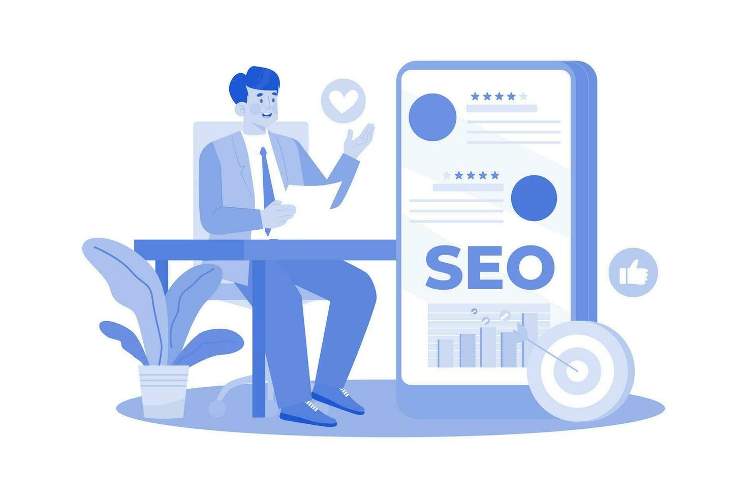 Reputation manager managing online reviews for SEO. vector