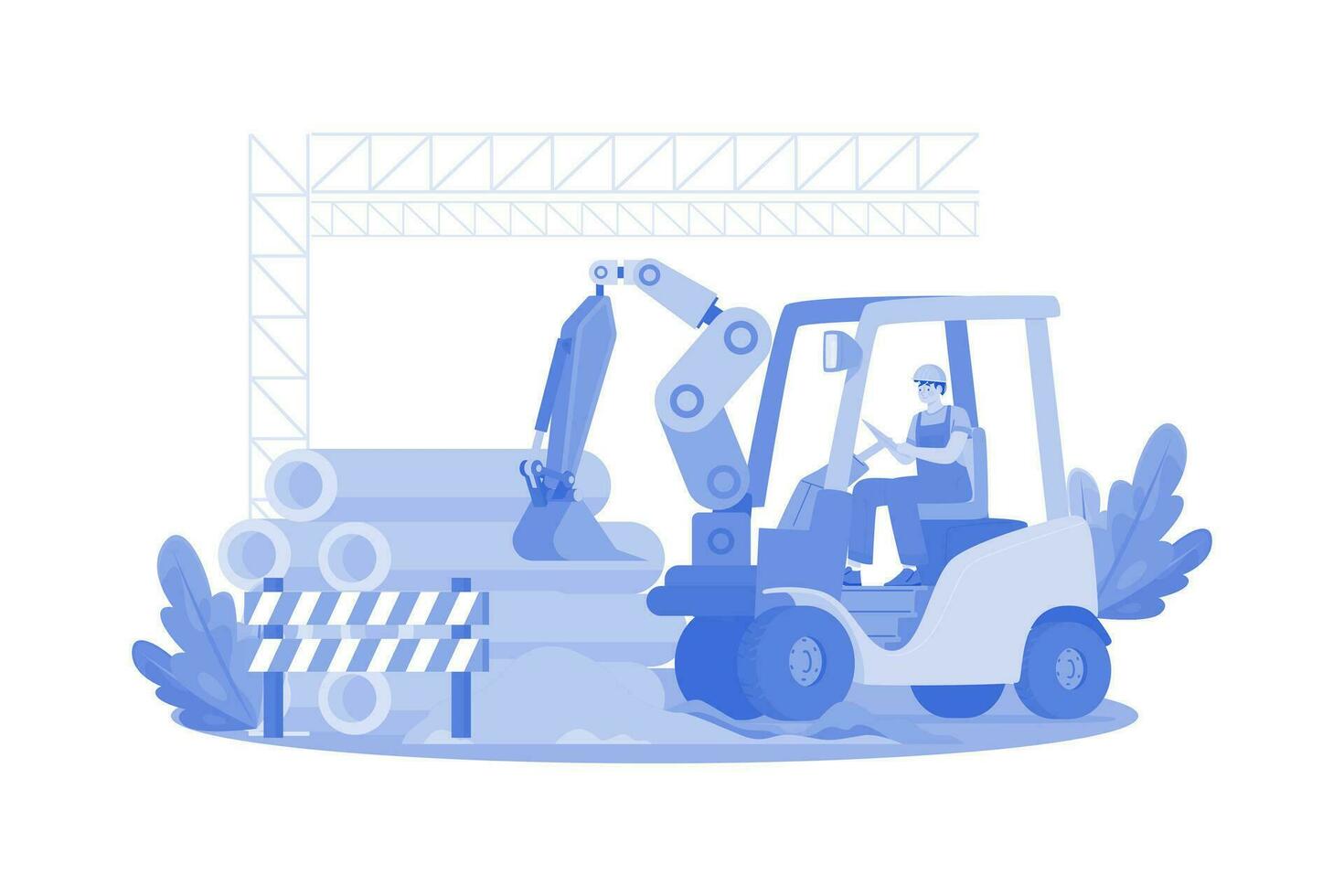 Construction worker clears site with heavy machinery. vector