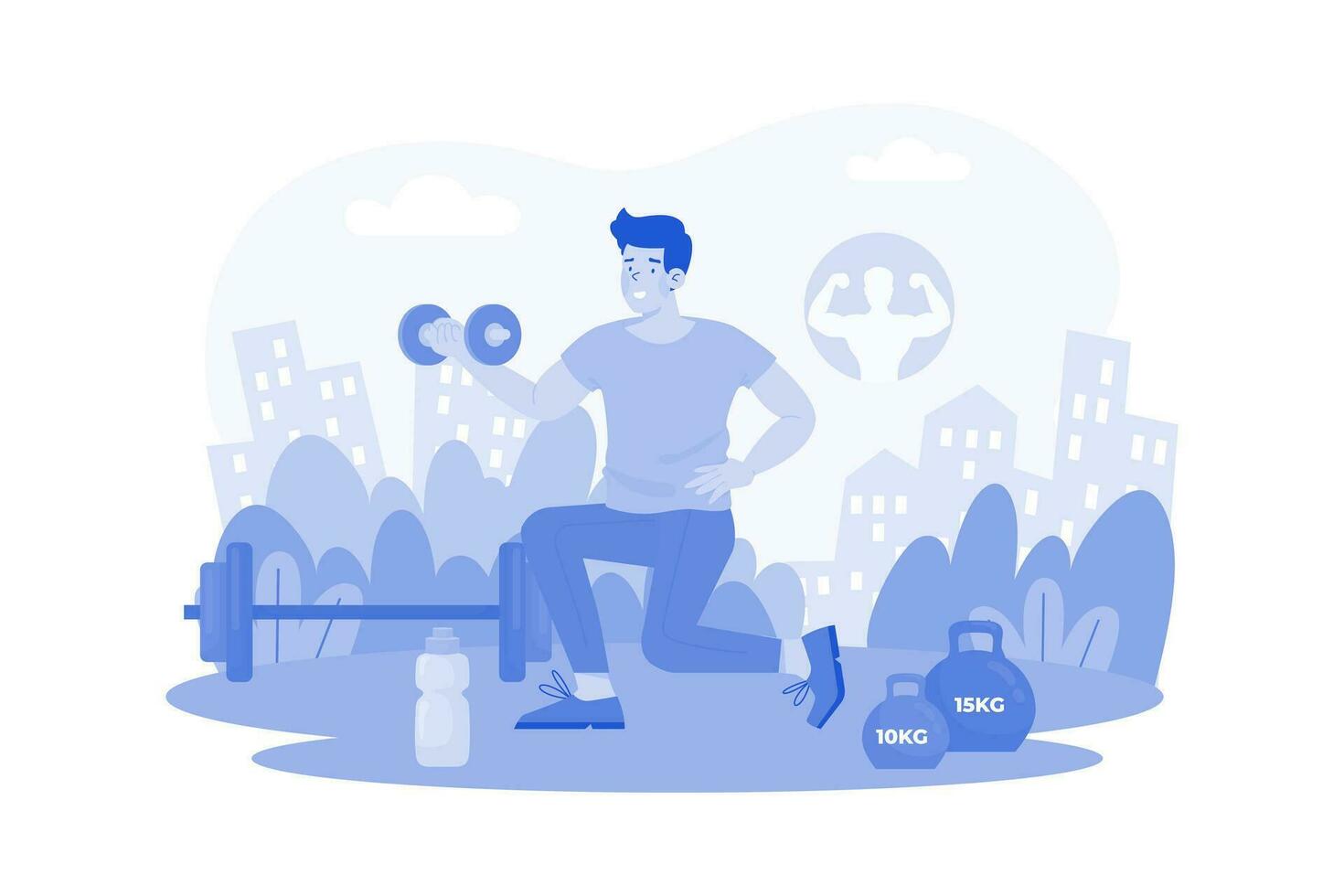 A man joins a morning boot camp session. vector
