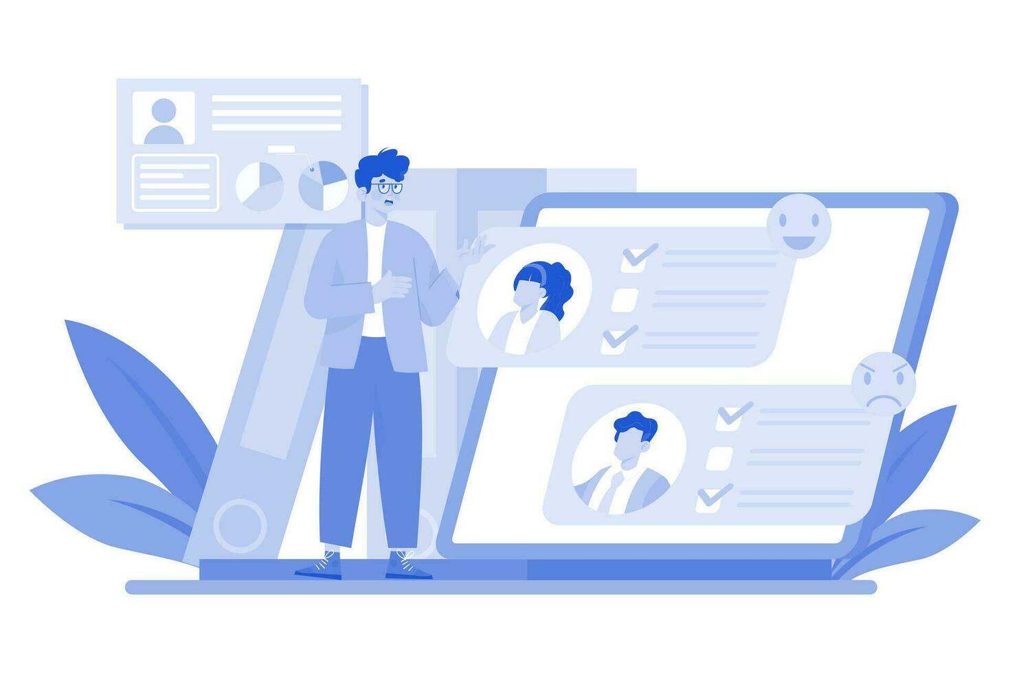 Organizations assess employee satisfaction. vector