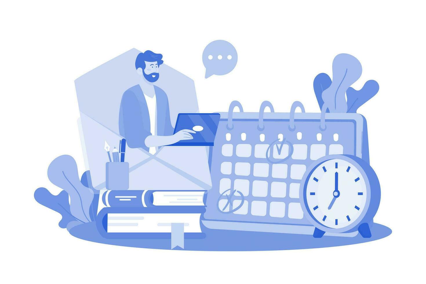 Email service synchronizes calendars and schedules. vector