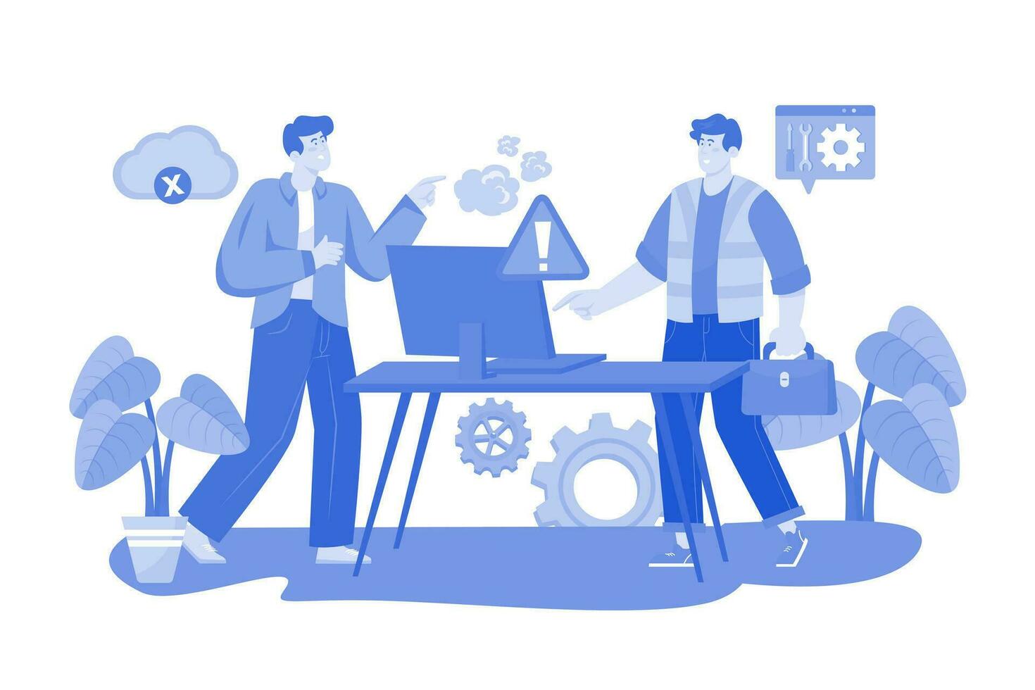 Technical support representative troubleshoots technical problems. vector