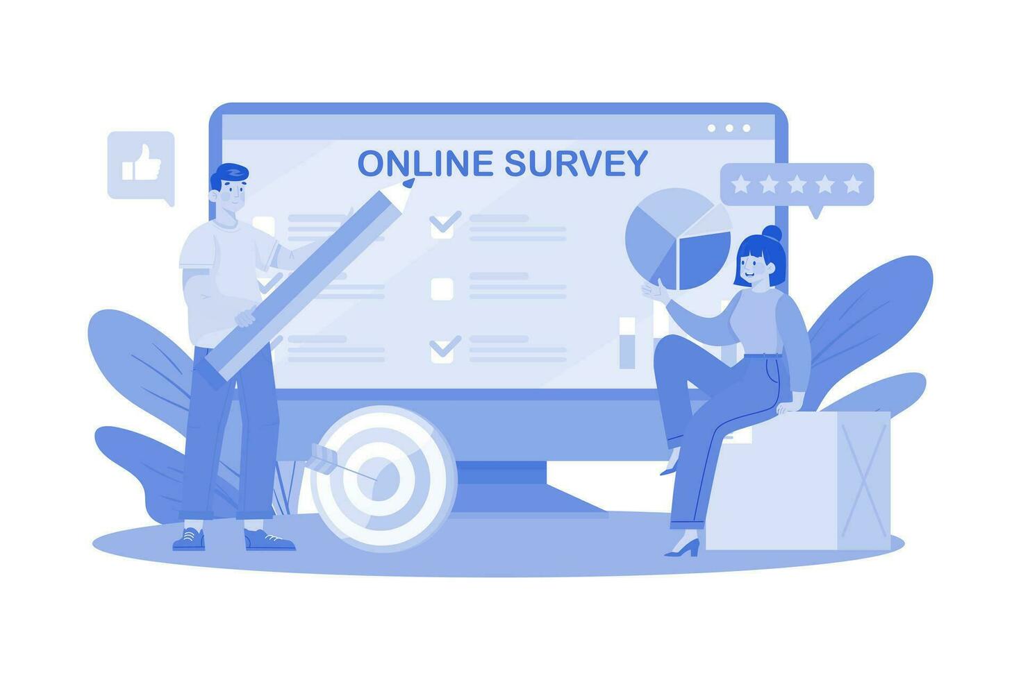 Participants share opinions in survey questionnaires. vector