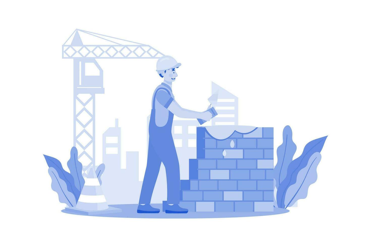 construcción trabajador pone ladrillos para robusto pared. vector