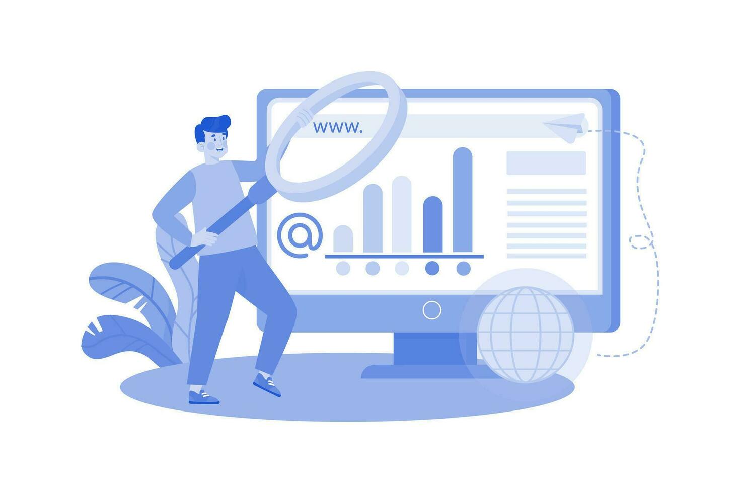 SEO specialist researching keywords for client's site. vector